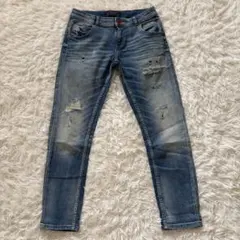 ZARA BASIC　ダメージストレートデニム　EUR34　ブルー◆A1344