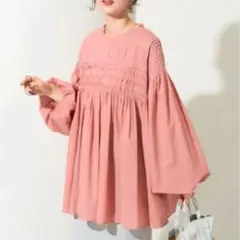 バルーンスリーブ ブラウス サーモンピンク綿100% FreeSize