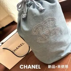 ノベルティ CHANELデニム巾着ポー - メルカリ