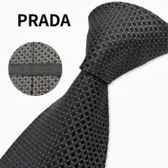 PRADA シルクネクタイ 格子柄 ドット ブラック