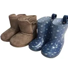 【別売り可】ブラウンムートンブーツと星柄長靴セット 13cm