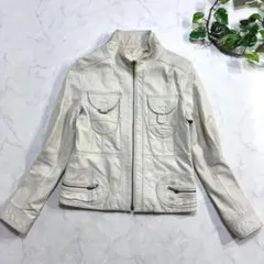 【羊革】レザージャケット ライダース リアルレザー アイボリー系 L相当