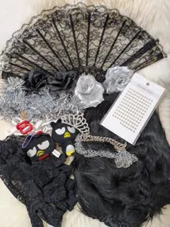 盛り髪 JK 体育祭 セット ティアラ 手袋 扇子 レッグウォーマー