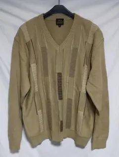 DG's PRESTEGI ブロック柄のVネック ベージュニットセーター