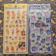 くまのプーさん スティッチ プチドロップステッカー 2種セット　バラ売り不可