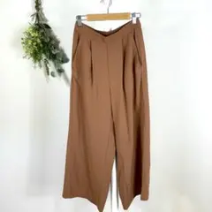 T1138 エレガーメント　ワイドパンツ　ブラウン　M ウエストゴム　ロング丈