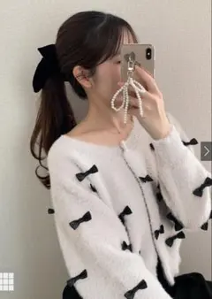 GRLグレイル　リボンフェザーニットカーディガン[kz609]ホワイト