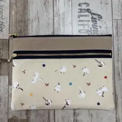 ハンドメイド　ダブルファスナーポーチ　シマエナガ