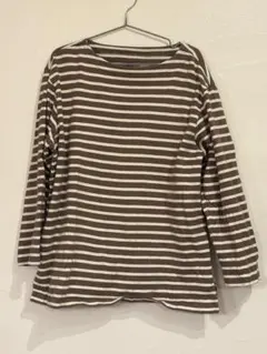 無印良品ブラウンホワイトボーダー長袖Tシャツ XXL
