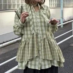 チャオパニック チェック柄 フリル 半袖シャツ - メルカリ