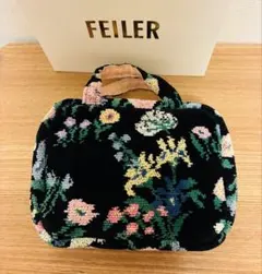 フェイラー ポーチ プランタンプロムナード 黒 花柄 シュニール織 ミニバッグ
