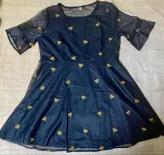 新品未使用★シースルー切り替えオレンジ花柄ミニワンピ　4XL 大きいサイズのサムネイル