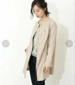 ベージュ　ノーカラーコートMサイズ