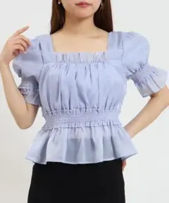 ライトブルー パフスリーブ ブラウス