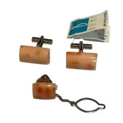 ピンクの珊瑚礁　長方形カフリンクス チェーン付き