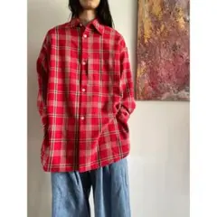 ［今週末まで］赤のチェック柄オーバーサイズシャツ