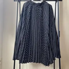 プリーツスカート　ドット　ロング丈　レディース　Fサイズ　ウエストゴム　黒　白