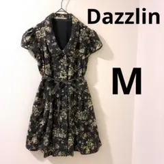 dazzlin ワンピース 花柄　ミドル丈　フレンチスリーブ　レトロ　M 良品