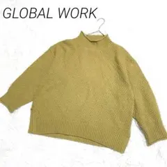 GLOBAL WORK ハイネックニット カーキ ゆったりフリーサイズ