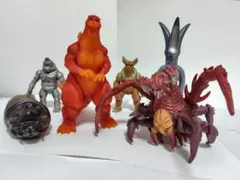 【当時物】バーニングゴジラ・デストロイア集合体・モスラ幼虫等 ソフビ6体セット