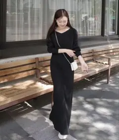 nanamiさんコラボ 前後2wayリブニットトップス×キャミワンピース