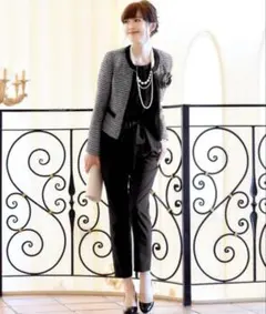 【美品】3点セット ルイルエブティック パンツ スーツ ツイード ノーカラー M