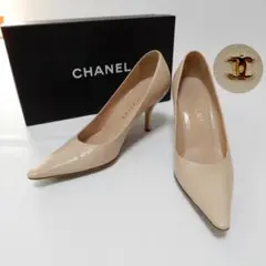 CHANEL ココマーク　パンプス　ベージュ　太ヒール　シルバー　36 23相当 CHANEL(シャネル) ヒールココマークスウェードパンプス ベージュ