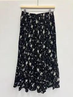 zootie 花柄プリーツスカート ロング 黒 総柄 Mサイズ