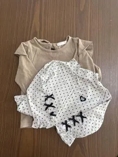 長袖カットソー 2点セット ベージュ ドット柄　95と100