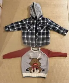 CHICKEEDUCK フード付きチェック中綿ジャケットとセーターセット