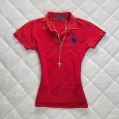 ラルフローレン❤️y2k 00s ビッグポニー 海外ガール ポロシャツ 刺繍 赤