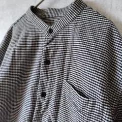 美品　無印良品 フランネルシャツ スタンドカラーM ギンガムチェック 長袖