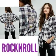 日本未発売チェックシャツ虎柄刺繍チェック柄シャツtiger寅虎インポートROCKのサムネイル