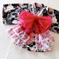 美品　110 2way ワンピース　浴衣ドレス　ブラック　花　ハート　蝶　レース