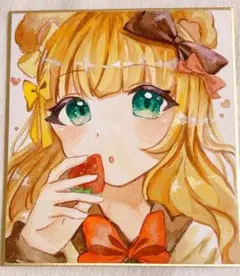 アナログイラスト原画 一点物 透明水彩 ミニ色紙 手描き オリジナル 萌え絵