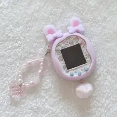 たまごっちユニ シリコンカバー うさぎ リボン ハート ライトパープル×ピンク