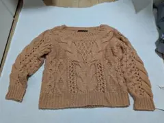 オレンジ ケーブルニット 長袖セーター