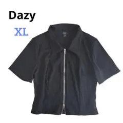 Dazy ダブルジップ 半袖ニットカーデ コンパクト丈 羽織 ブラック XL