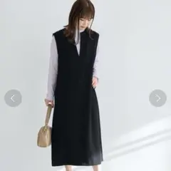 グリーンレーベルリラクシング　Vネック ジャンパースカート黒　SHORT 36