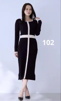 overE タイト風フロントボタンニットワンピース 102 バイカラー