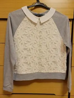 花柄レース 襟付きスウェットトップス