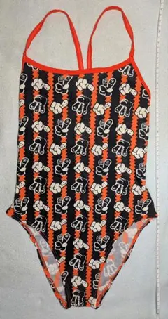 ⑰レディース競泳水着 オレンジと黒のストライプハイレグ L 匿名配送