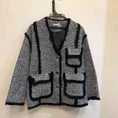 ツイードジャケット フリンジ付き ブラック・ホワイト