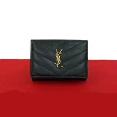 極 美品 サンローランパリ YSL ロゴ レザー 三つ折り財布 ミニ ウォレット