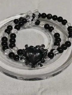 ★天然石ブレスレット※ゴールドオブシディアン、シルバーオブシディアン、水晶の2連