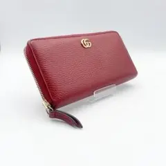 GUCCI（グッチ）】美品GGマーモント長財布ラウンドファスナー赤シボ革 