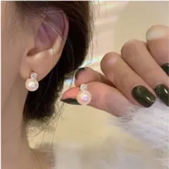 新品 パール ダイヤ イヤリング 1粒 ステンレス 痛くない クリップ ゴールド