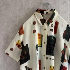 VINTAGE レトロ 総柄シャツ ポリシャツ デザイン古着