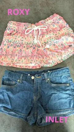 水着　レディース　ピンクとデニムショートパンツセット　サーフパンツ