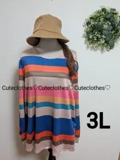 3L♡新品大きいサイズ♡4Lの方にも♡可愛い♡マルチカラーなボーダープルオーバー